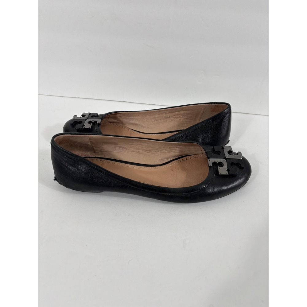 Tory Burch Black Lowell Leather Ballet Flats Embellished Logo Size 7 M - Picture 10 of 16